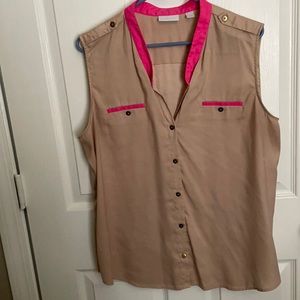 New York & Co tan w/ hot pink accents tank blouse; lightly worn; size XL